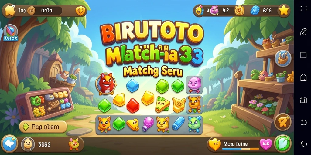 Gameplay menarik BIRUTOTO dengan tantangan match-3 yang seru.